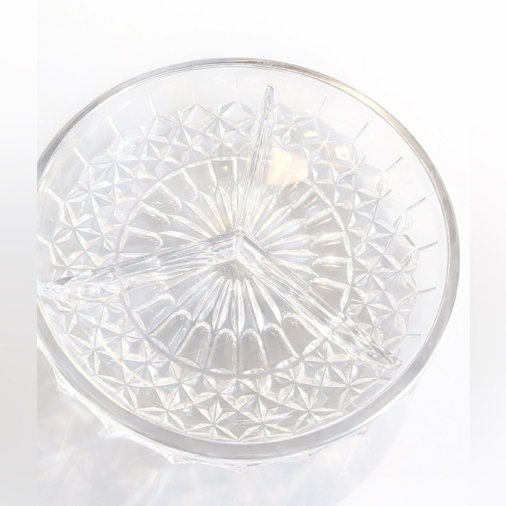 Vintage Heavy Crystal Divided Serving Dish, with Silver Rim, 3-section Relish